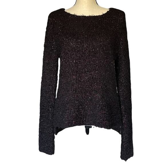 Max Studio Round Neck Long Sleeve Eyelash Tunic Sweater Women's Black Size M - Picture 1 of 5